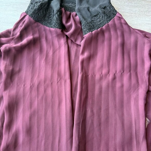 Torrid Black Purple Pleated Chiffon Lace Applique Bell Sleeve Blouse - Picture 14 of 16